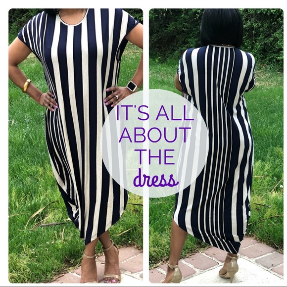 Happy Stripes Short Sleeve Asymmetrical Dress - Picture 4 of 5